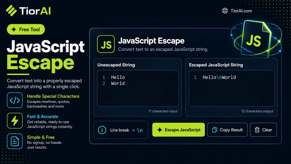 JavaScript Escape / Unescape free online tool by TiorAI - interface preview