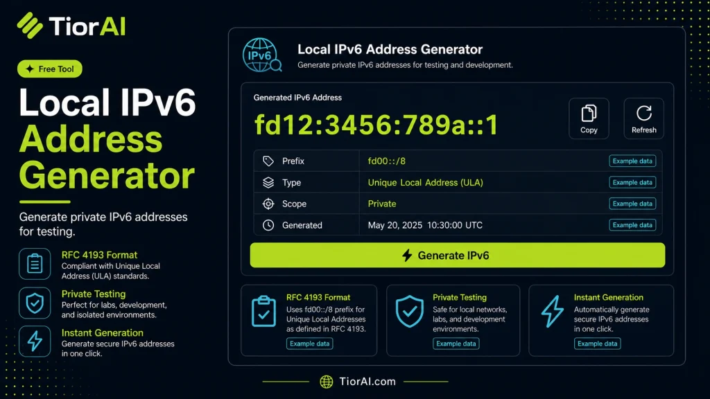Local IPv6 Address Generator free online tool by TiorAI - interface preview