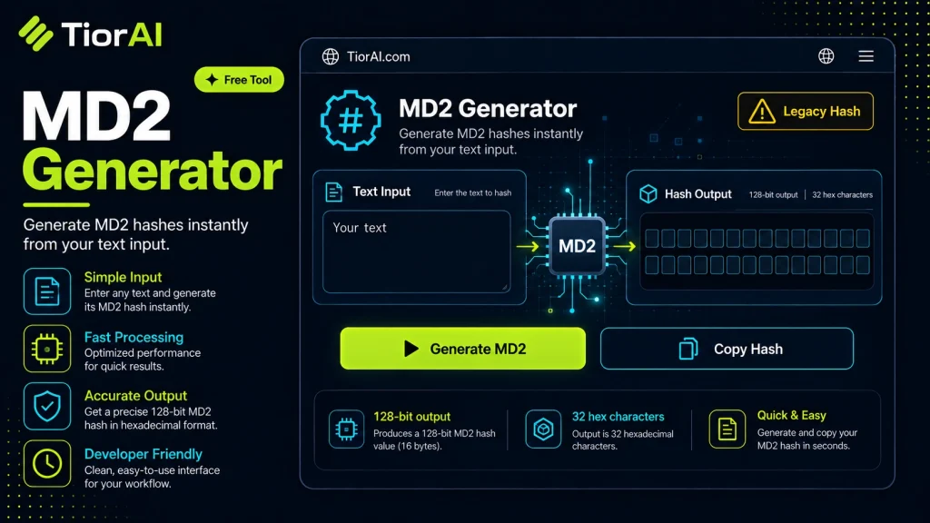 MD2 Generator free online tool by TiorAI - interface preview