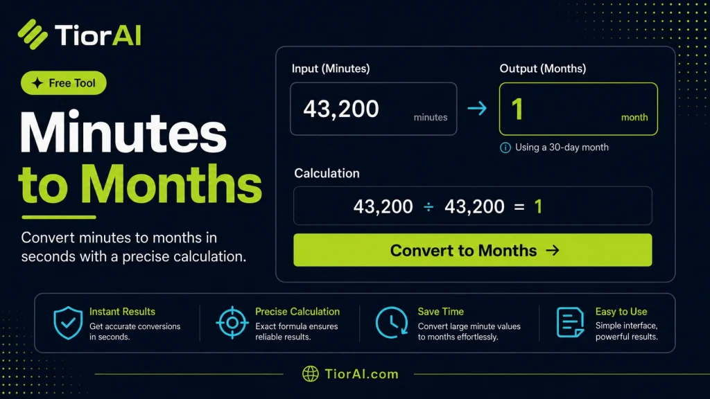 Minutes to Months Converter free online tool by TiorAI. Convert minutes to months and months to minutes instantly