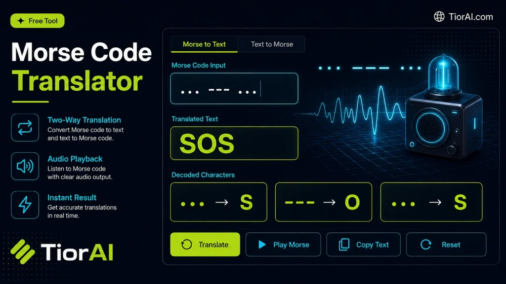 Morse Code Translator free online tool by TiorAI - interface preview