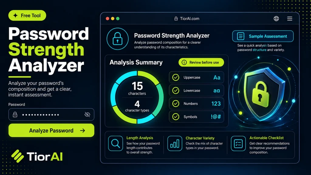Password Strength Analyzer free online tool by TiorAI - interface preview