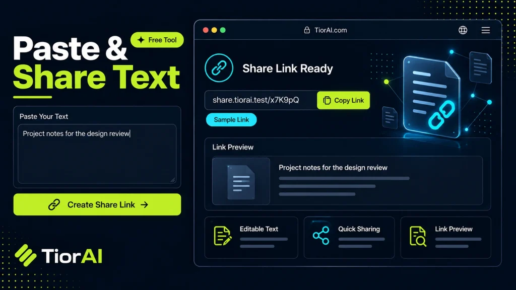 Paste and Share Text free online tool by TiorAI - interface preview