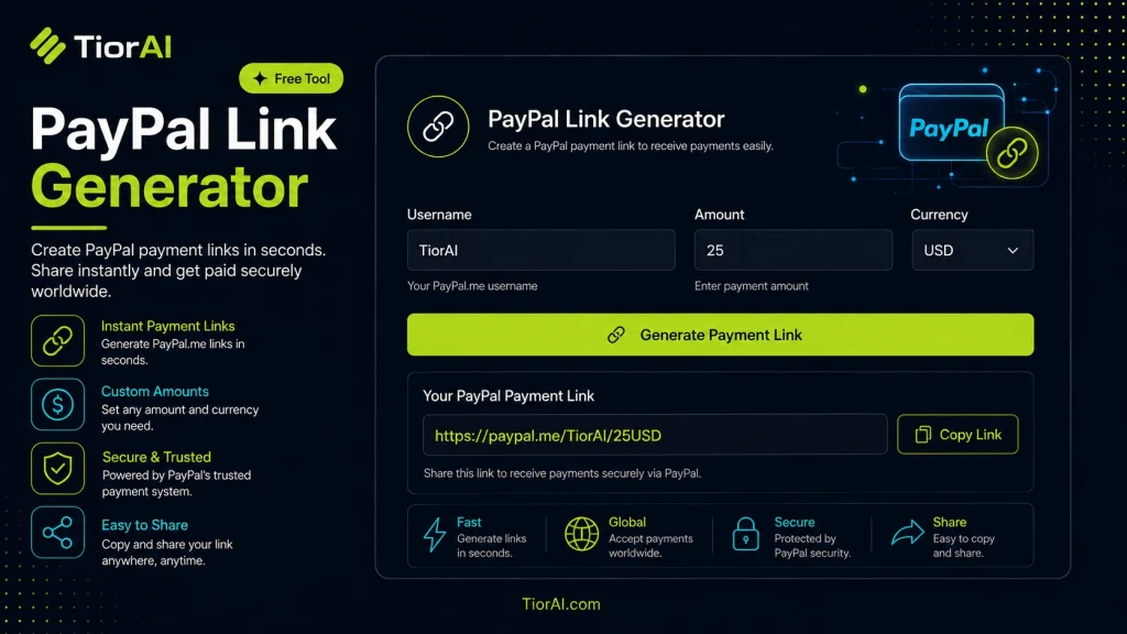 PayPal Link Generator free online tool by TiorAI - interface preview