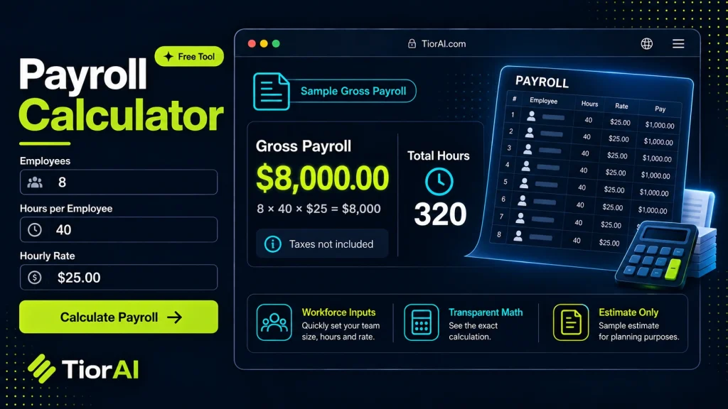 Payroll Calculator free online tool by TiorAI - interface preview