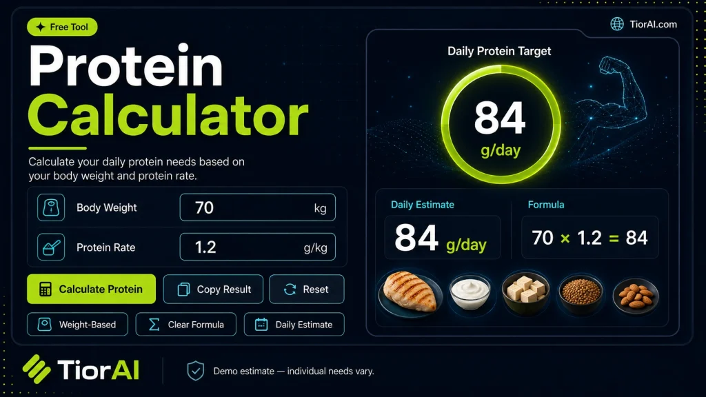 Protein Calculator free online tool by TiorAI - interface preview