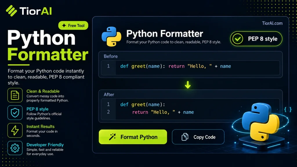Python Formatter free online tool by TiorAI - interface preview