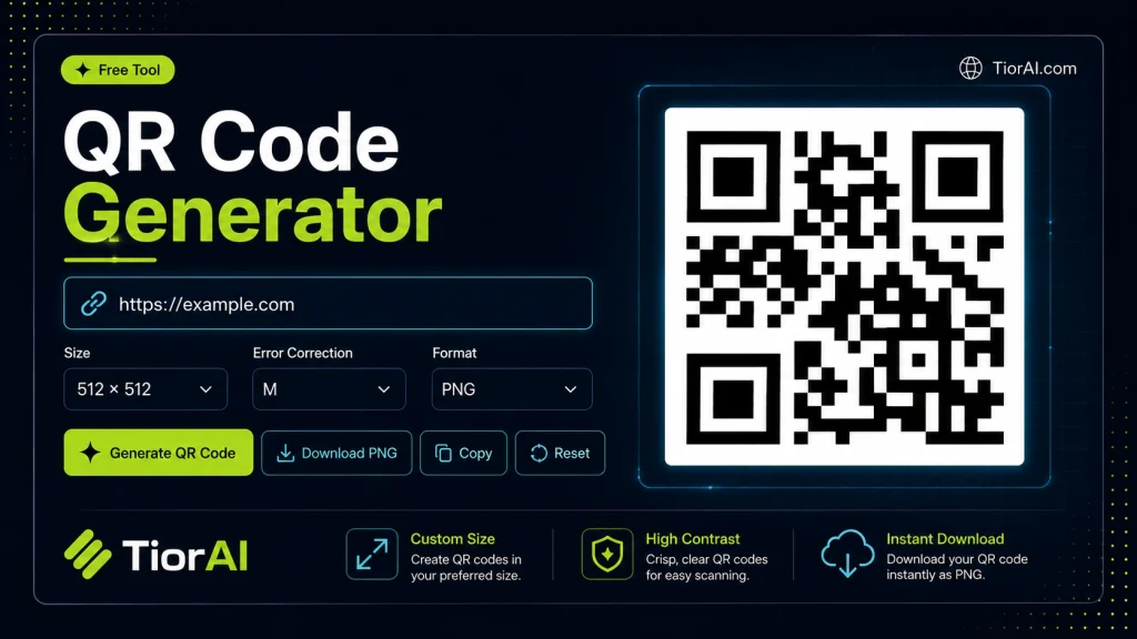 QR Code Generator free online tool by TiorAI - interface preview