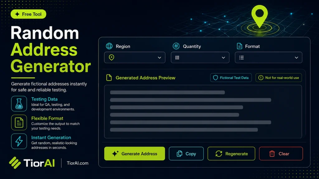 Random Address Generator free online tool by TiorAI - interface preview