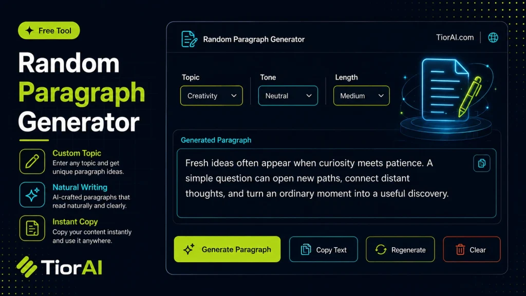 Random Paragraph Generator free online tool by TiorAI - interface preview