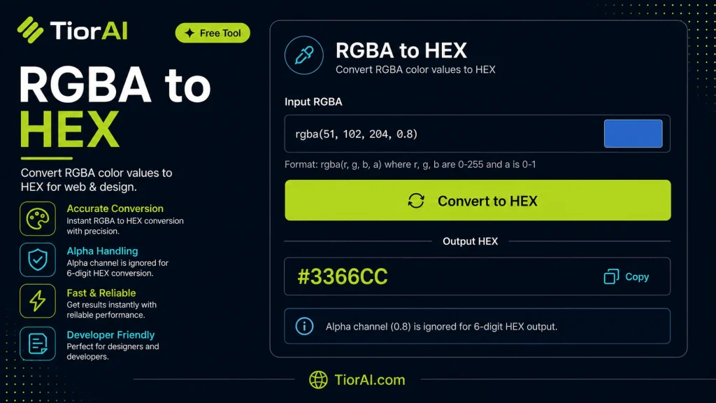 RGBA to HEX free online tool by TiorAI - interface preview