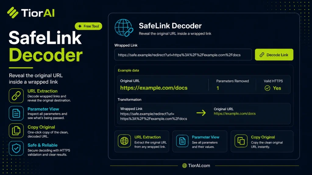 Safelink Decoder free online tool by TiorAI - interface preview