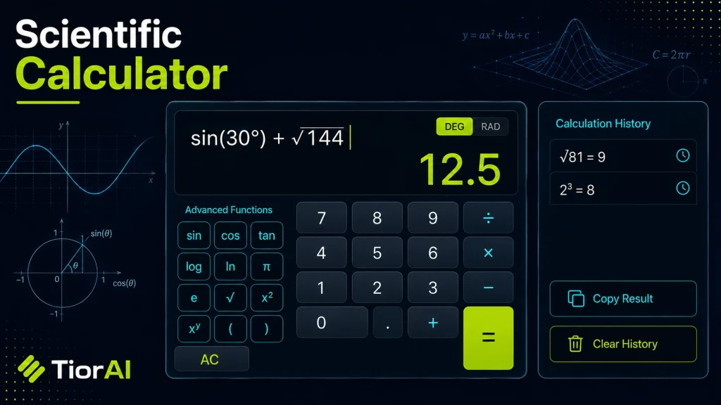 Scientific Calculator free online tool by TiorAI - interface preview