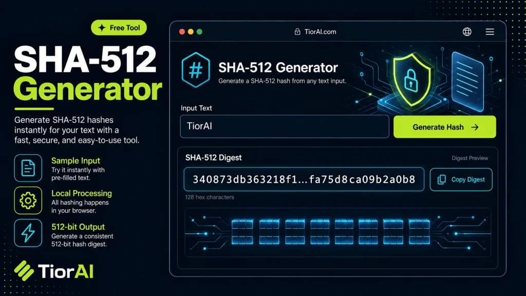 SHA-512 Hash Generator free online tool by TiorAI - interface preview