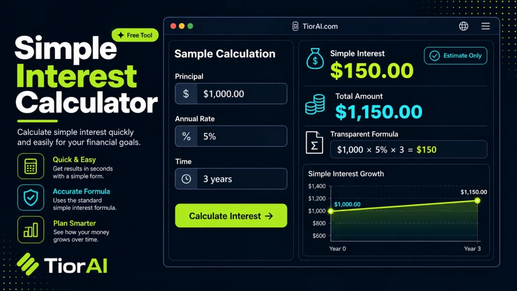 Simple Interest Calculator free online tool by TiorAI - interface preview