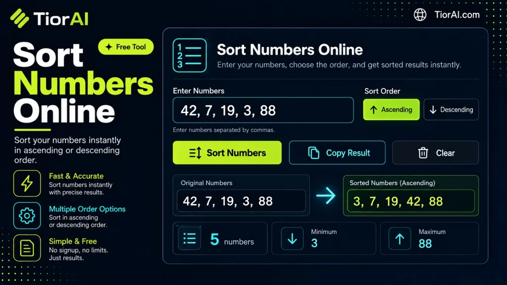 Sort Numbers Online free online tool by TiorAI - interface preview