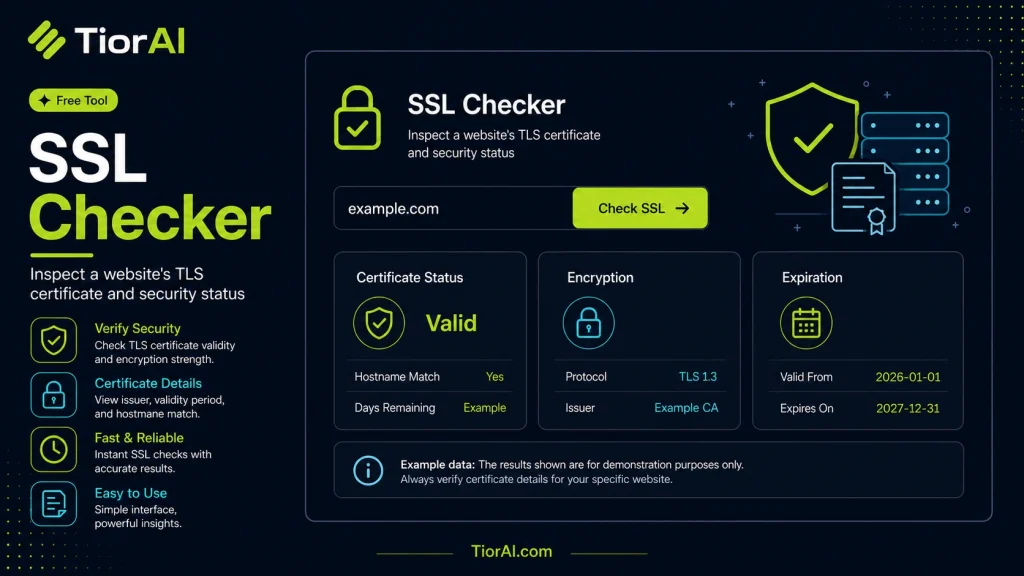 SSL Certificate Checker free online tool by TiorAI - interface preview
