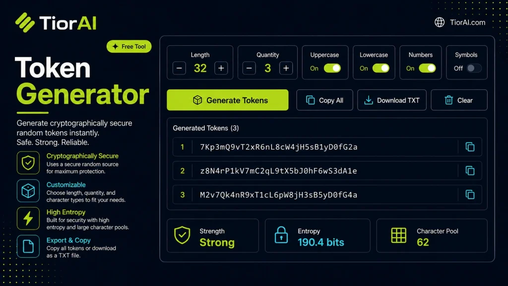 Token Generator free online tool by TiorAI - interface preview