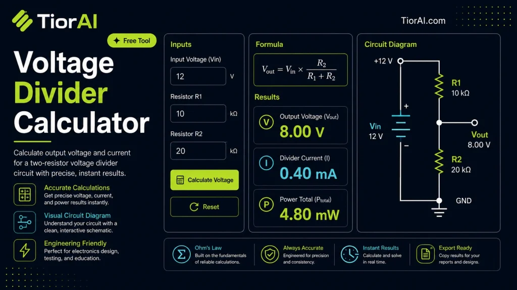 Voltage Divider Calculator free online tool by TiorAI - interface preview