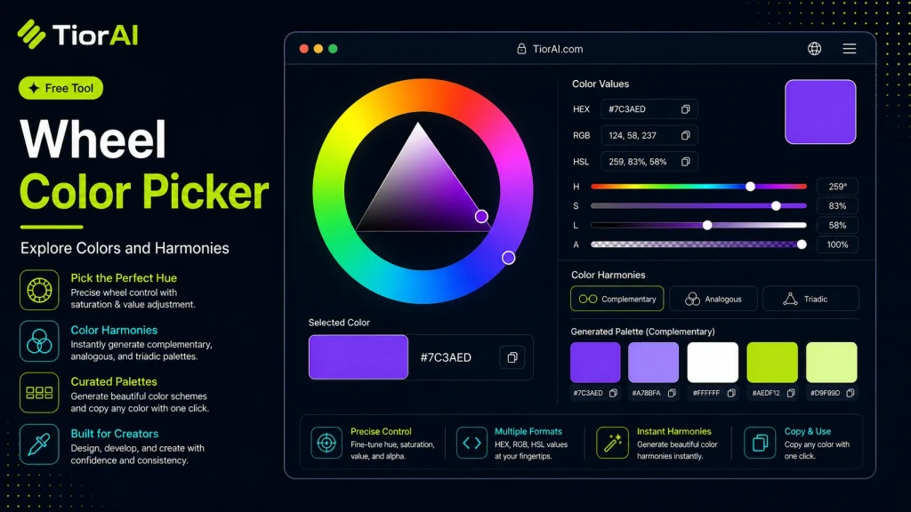 Wheel Color Picker free online tool by TiorAI - interface preview