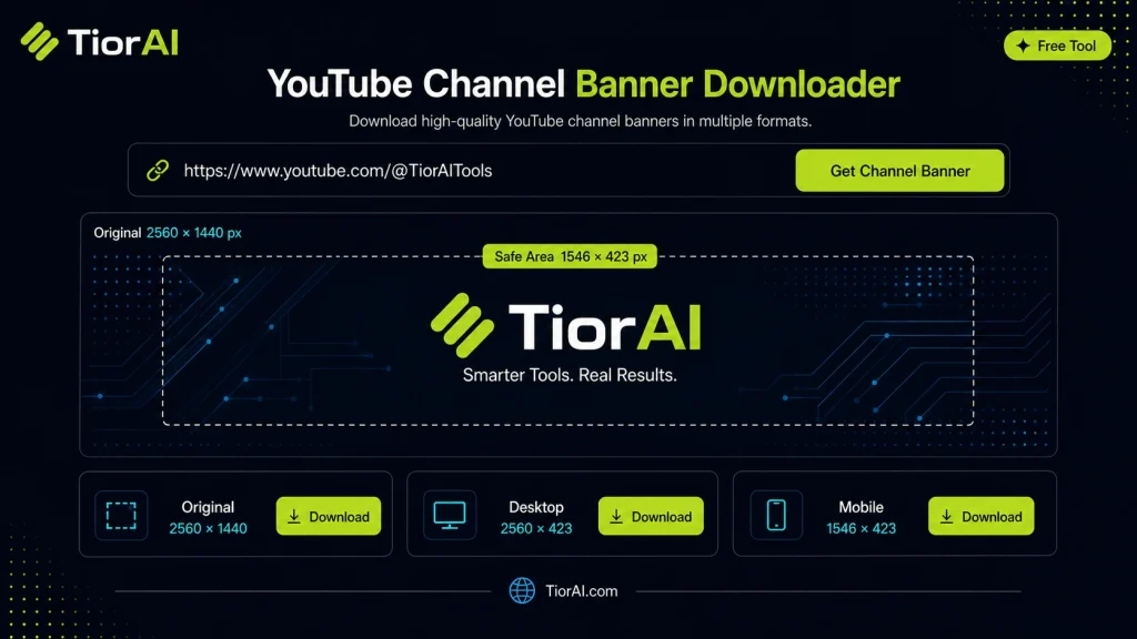YouTube Channel Banner Downloader free online tool by TiorAI - interface preview