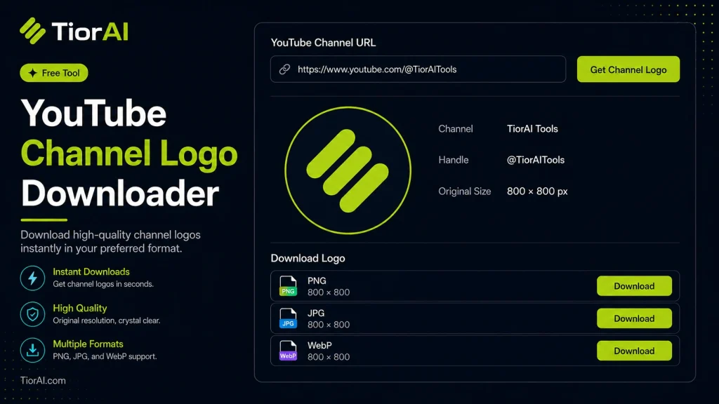 YouTube Channel Logo Downloader free online tool by TiorAI - interface preview